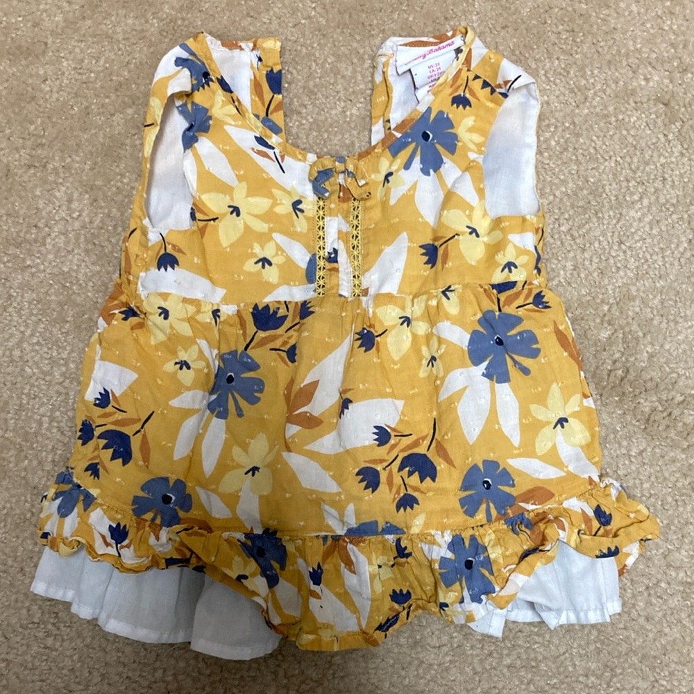 Tommy Bahama Yellow and Blue Floral Blouse with Ruffle Detail